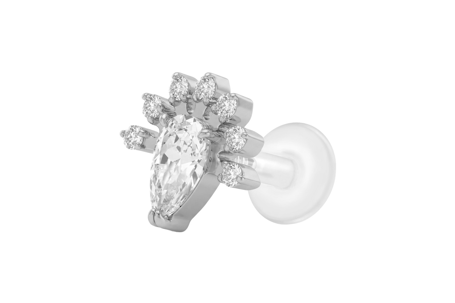 PTFE Labret mit Innengewinde + Titan-Aufsatz KRISTALLTROPFEN + KRISTALLE