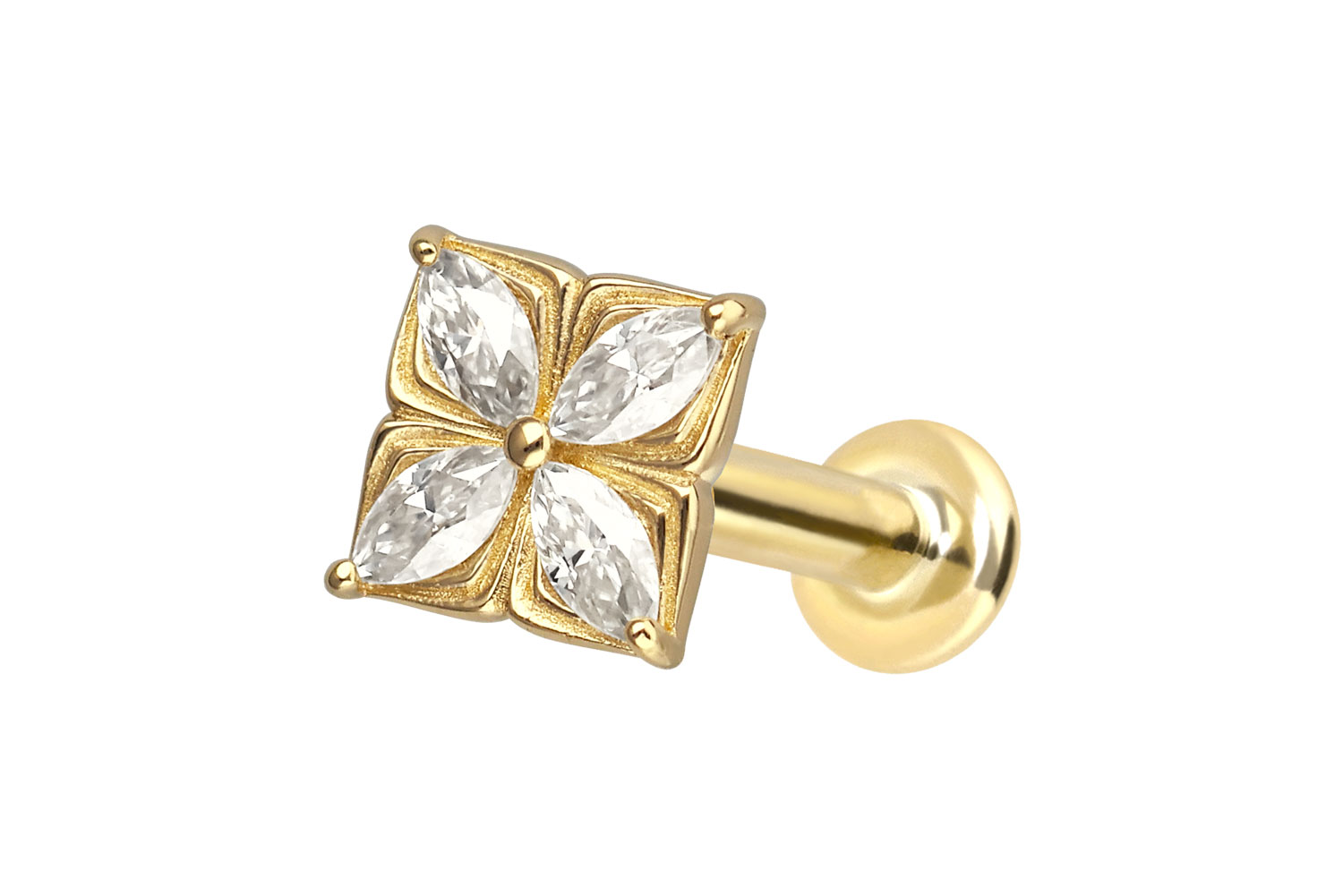 14 carat labret with internal thread MOISSANITE FLOWER