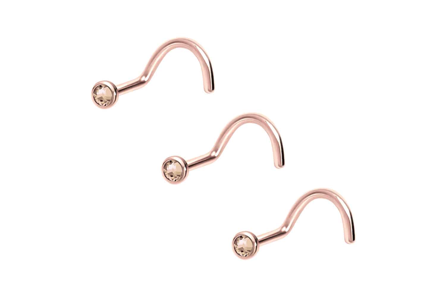 SET Chirurgenstahl Nasenstecker Spirale FLACHE KRISTALLDISC