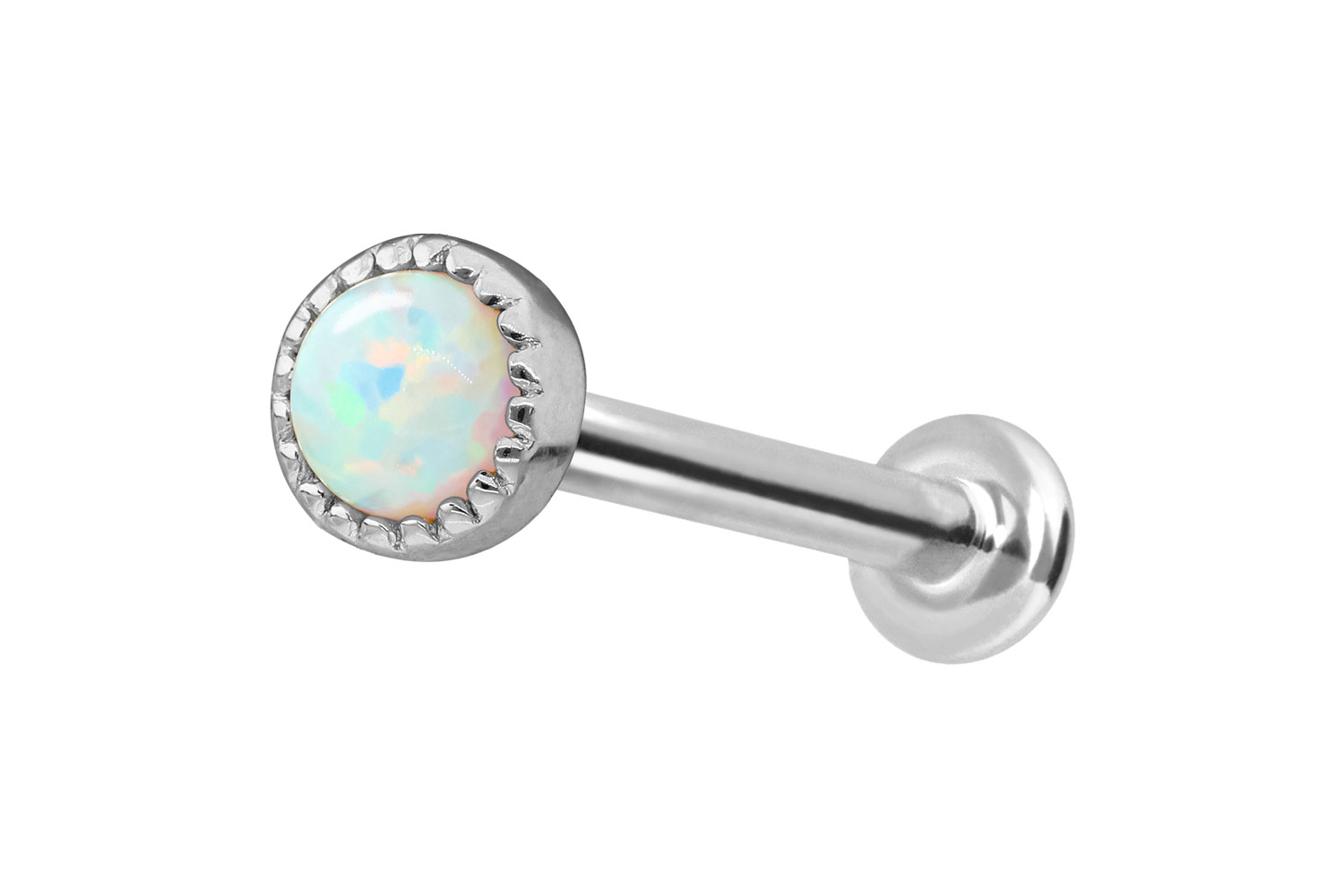 14 Karat Gold Labret mit Innengewinde SYNTHETISCHER OPAL