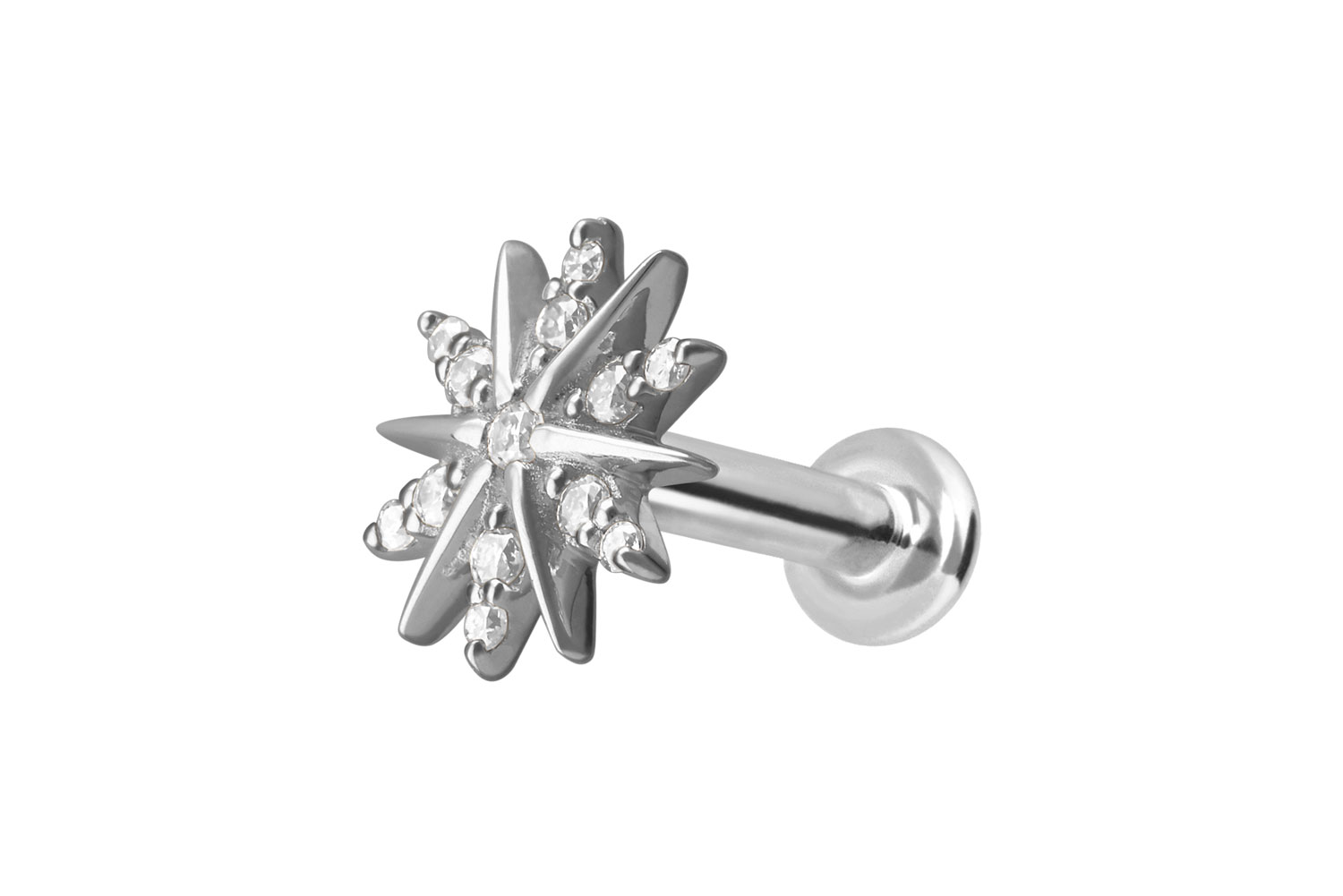 14 carat labret with internal thread MOISSANITE FLOWER