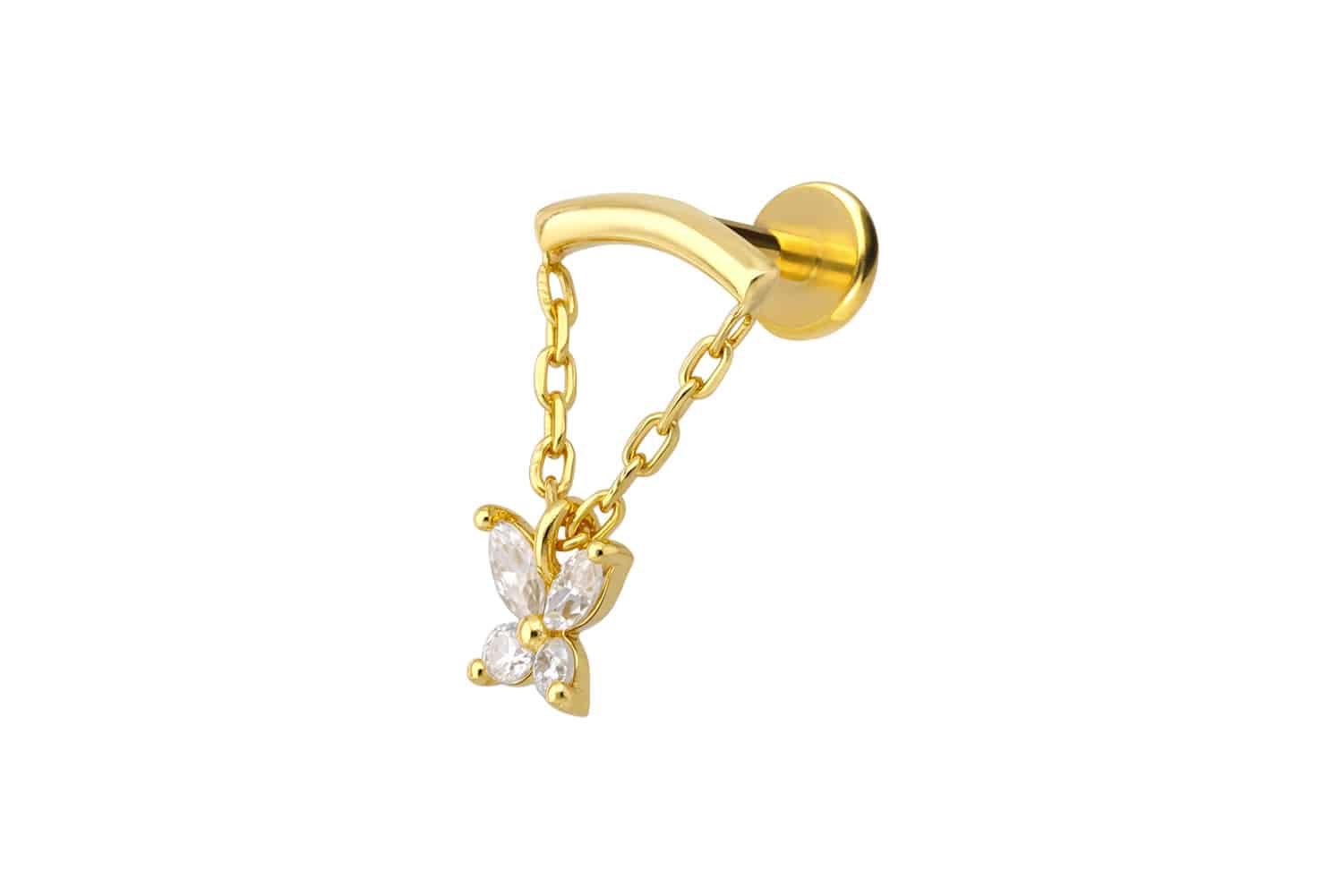 Titan Labret mit Innengewinde + 925er Silber Aufsatz MOISSANIT-SCHMETTERLING+ BOGEN + KETTE