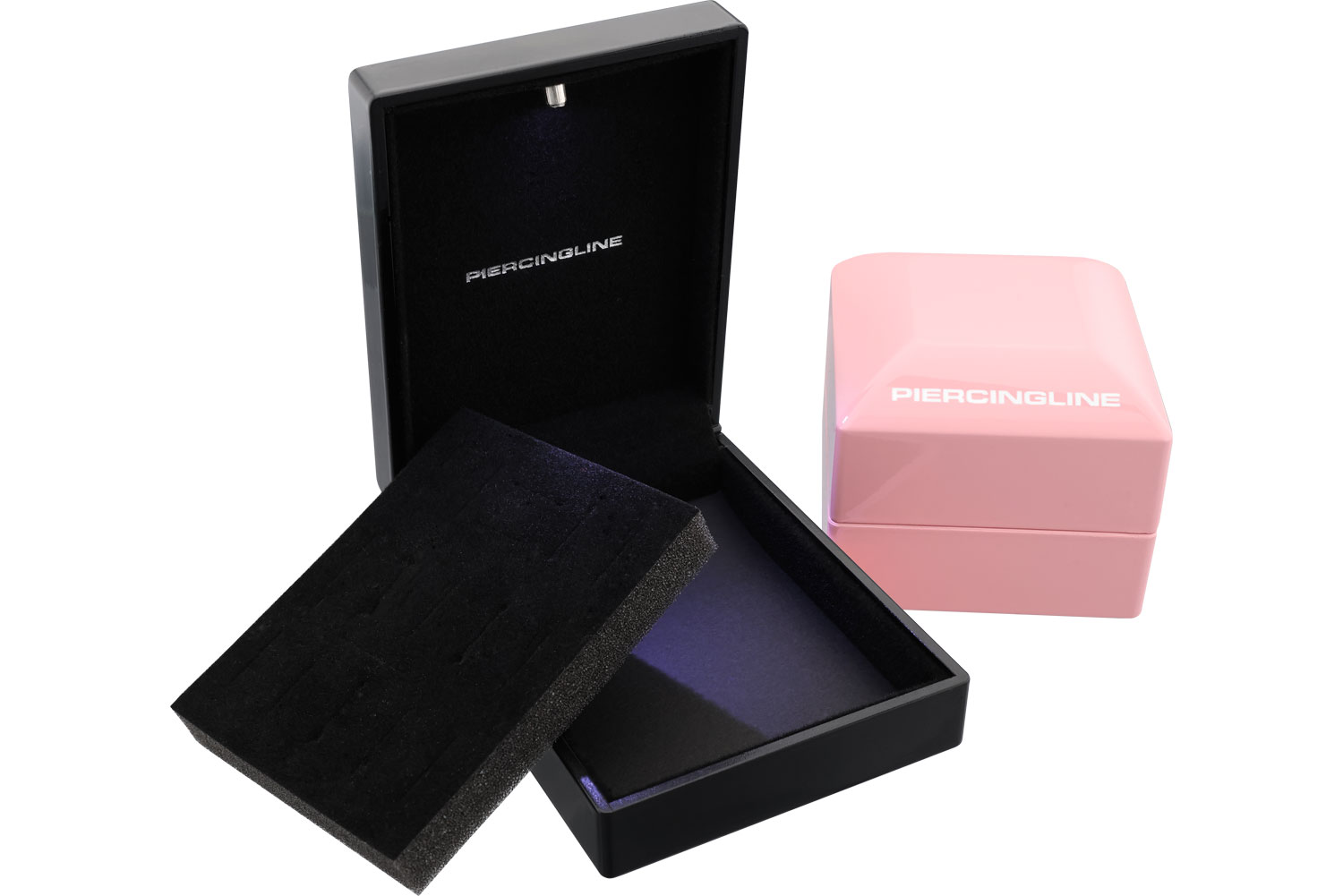 Schmuckschatulle mit PIERCINGLINE Aufdruck und integriertem Licht
