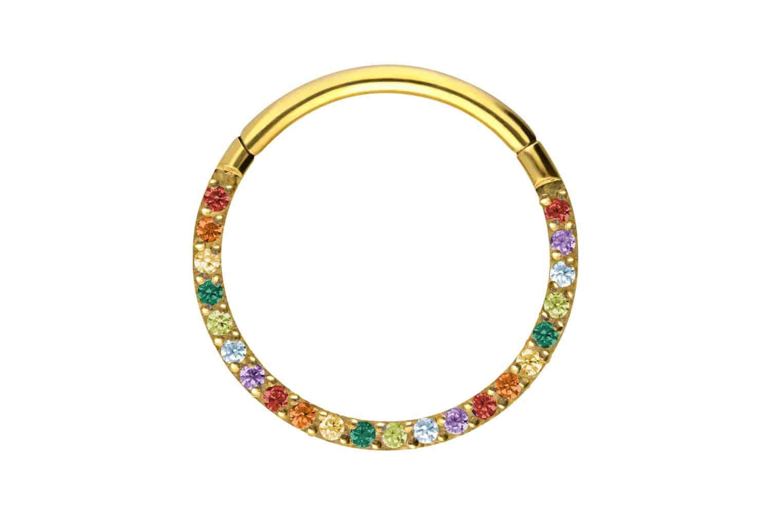 Titanium segment ring clicker SETTED MULTICOLORED CRYSTALS