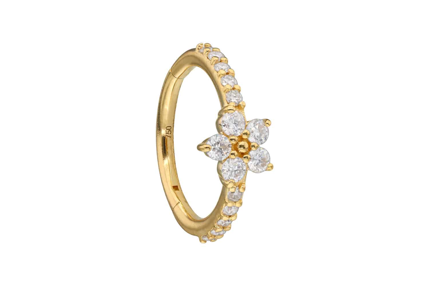 18 Karat Gold Segmentring Clicker MOISSANIT-BLUME + EINGEFASSTE MOISSANITE