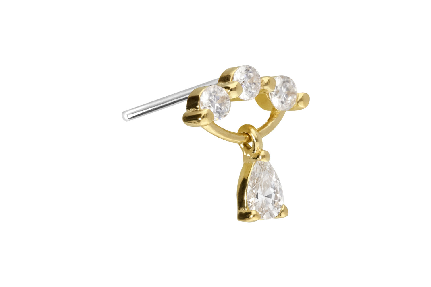 14 carat gold attachment with titanium push pin MOISSANITE ARCH + MOISSANITE DROP