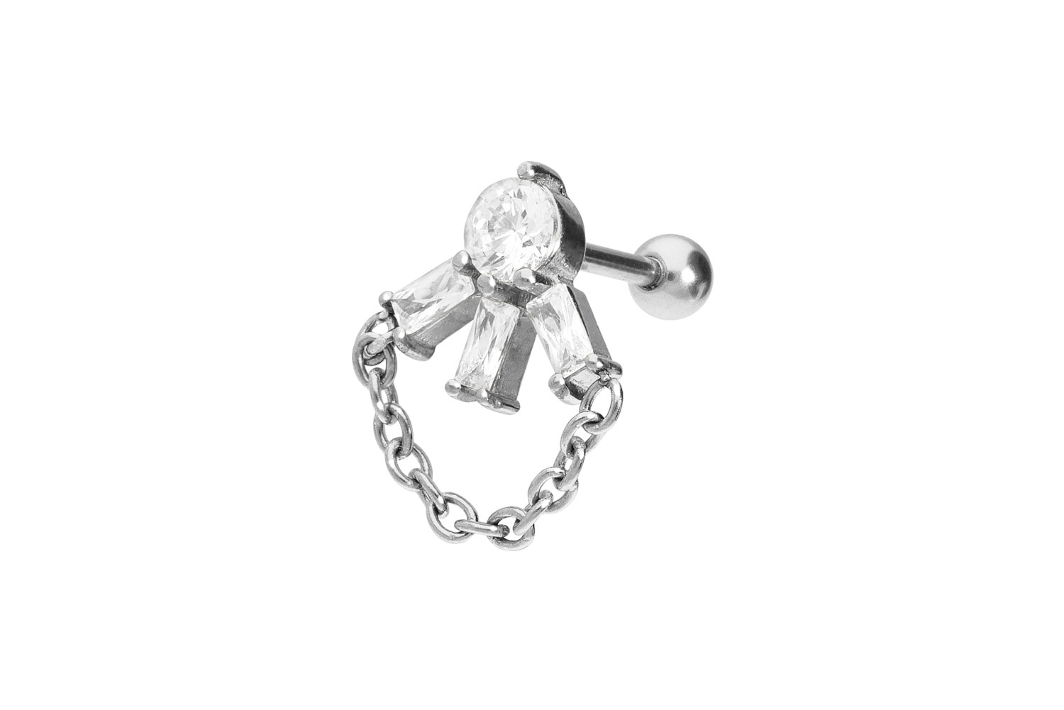 Chirurgenstahl Ohrpiercing EINGEFASSTE KRISTALLE + KETTE