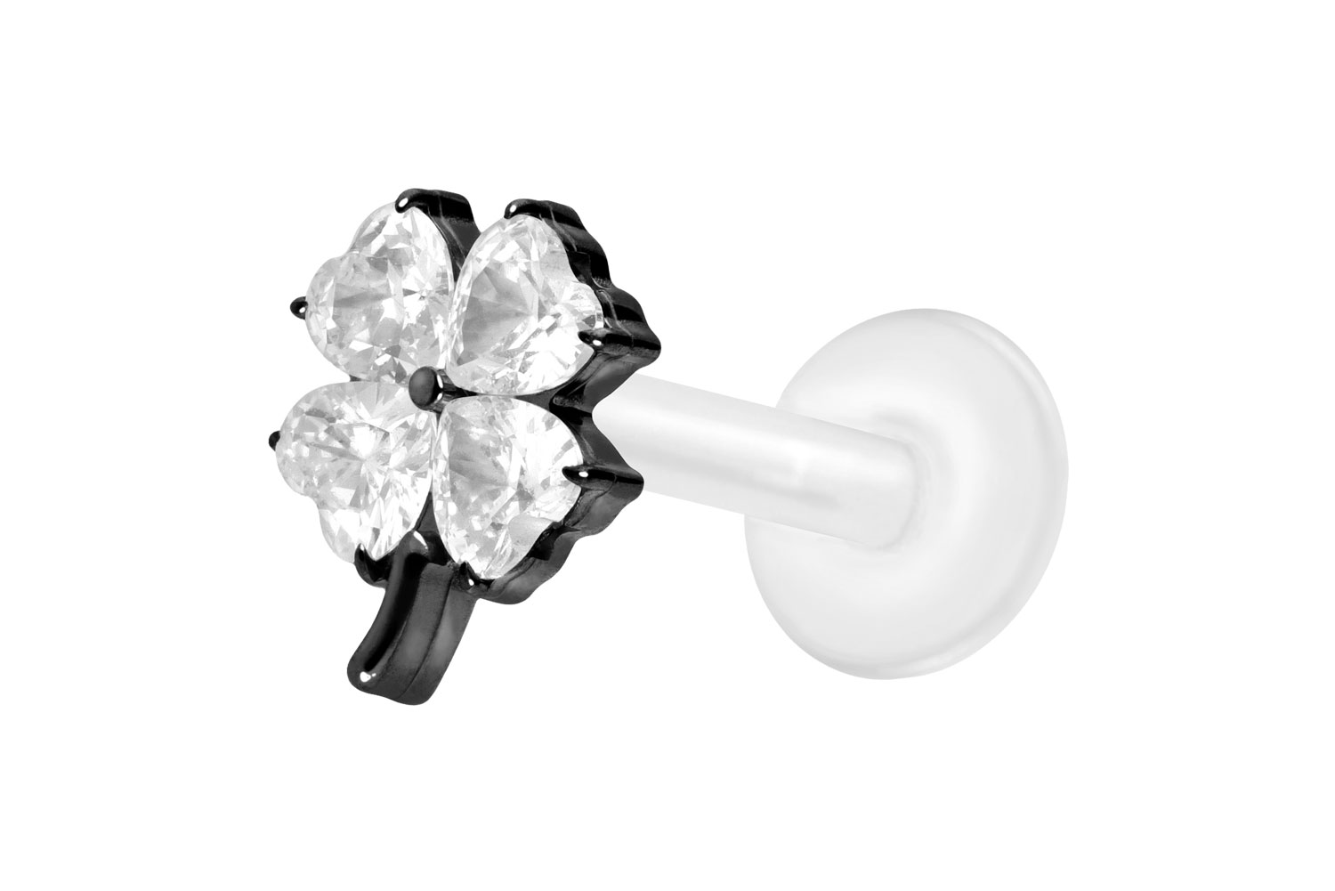 PTFE Labret mit Innengewinde + Titan-Aufsatz KRISTALLKLEEBLATT