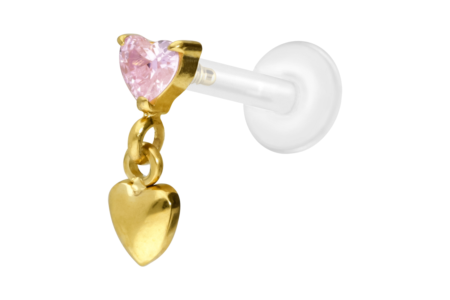 PTFE Labret mit Innengewinde + Titan-Aufsatz 2 HERZEN