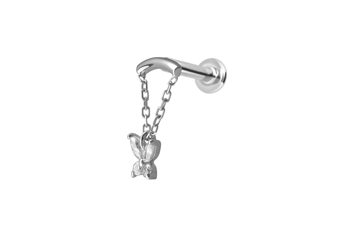 14 carat labret with internal thread MOISSANITE BUTTERFLY + ARCH + CHAIN
