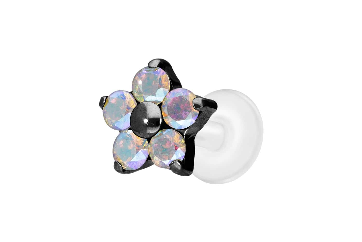 PTFE Labret mit Innengewinde + Titan-Aufsatz KRISTALLBLUME