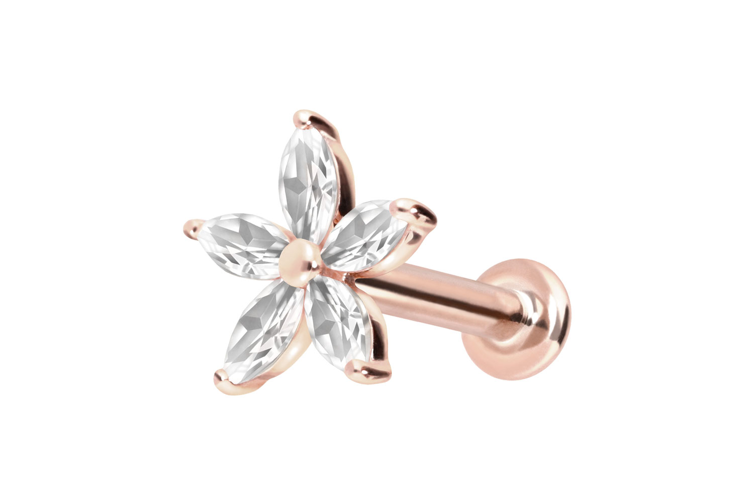 14 Karat Gold Labret mit Innengewinde MOISSANIT-BLUME