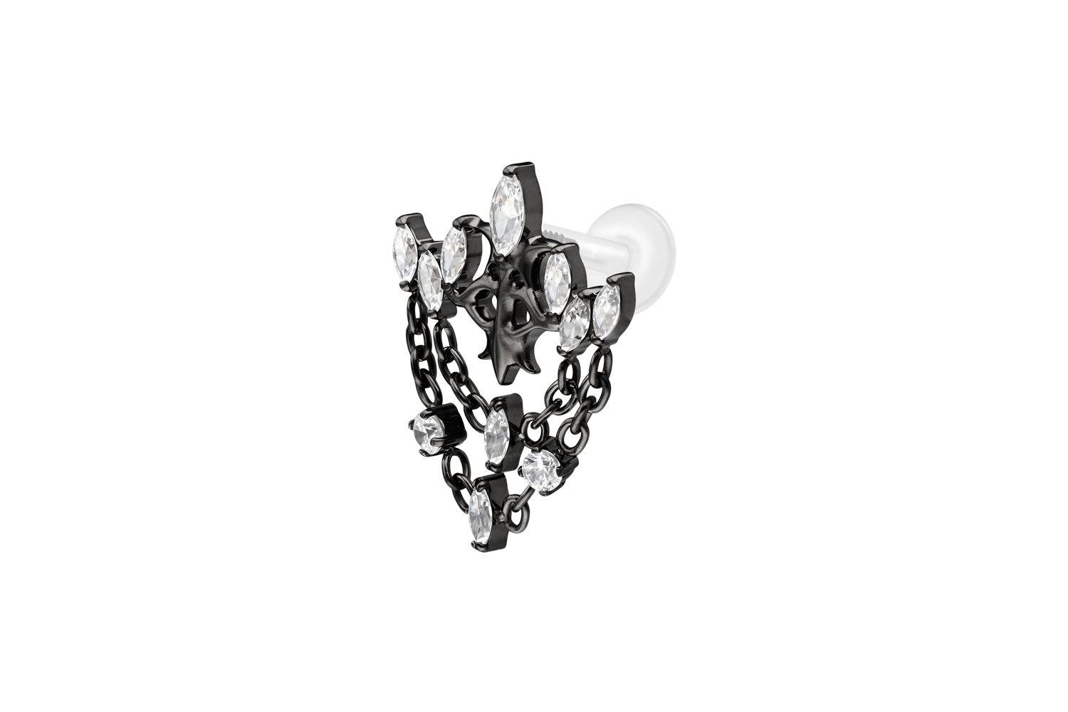 PTFE Labret mit Innengewinde + Titan-Aufsatz GOTISCHE KRONE + KETTEN