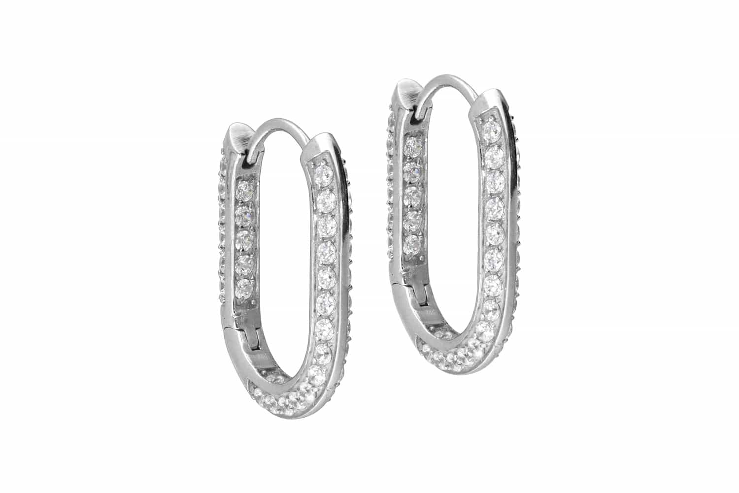 Chirurgenstahl Ohrclicker Creolen OVAL + KRISTALLRAND