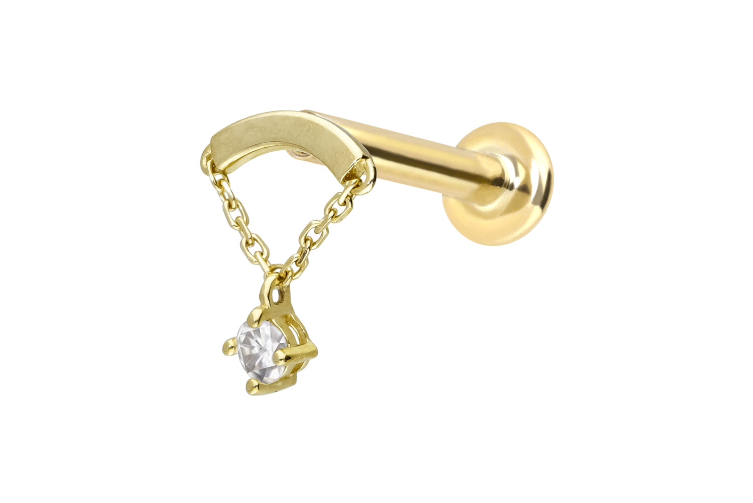 14 Karat Gold Labret mit Push Fit MOISSANIT + BOGEN + KETTE
