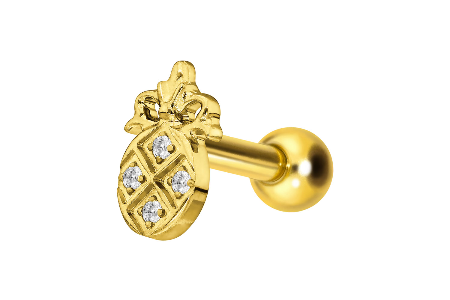 Titanium ear piercing with internal thread CRYSTAL PINEAPPLE