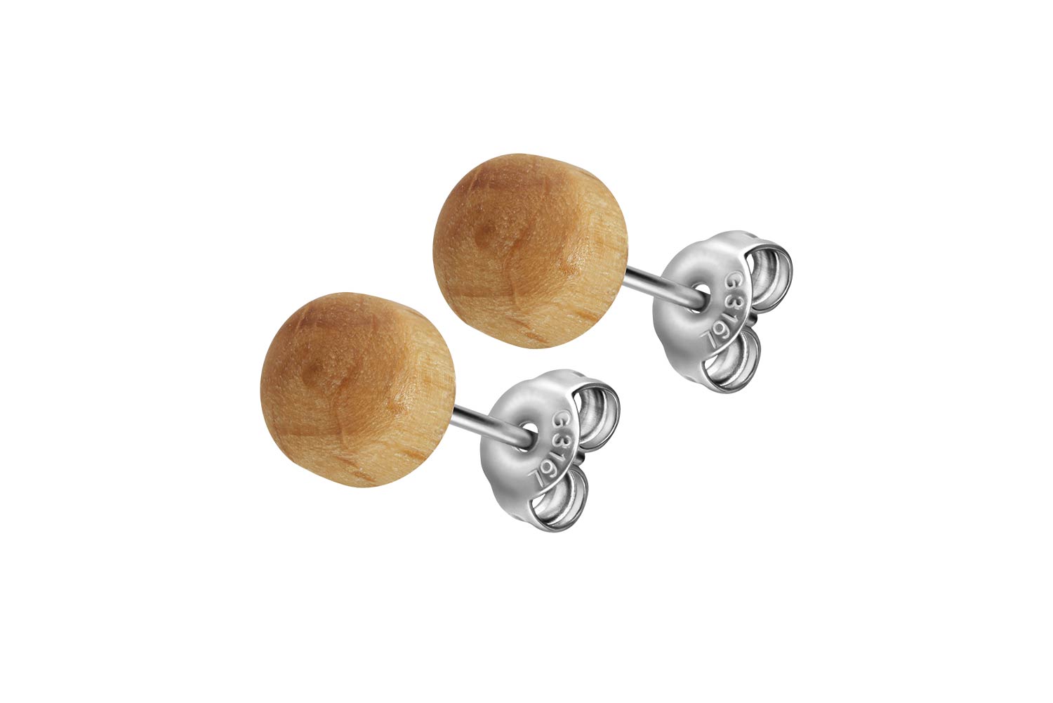 Surgical steel ear studs WOOD DISC