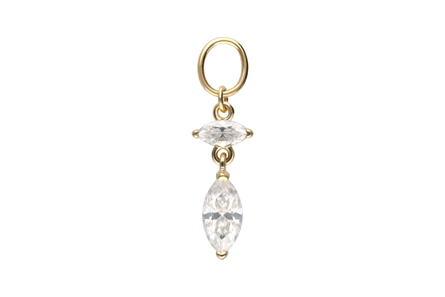 18 Karat Gold Anhänger für Clicker 2 EINGEFASSTE MOISSANIT-TROPFEN