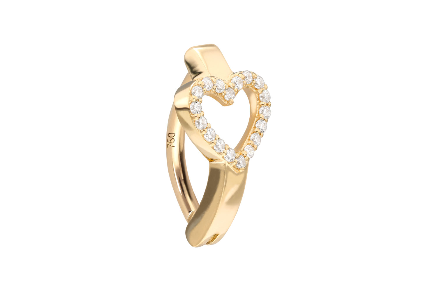14/18 carat gold belly button clicker ARCH + MOISSANITE HEART