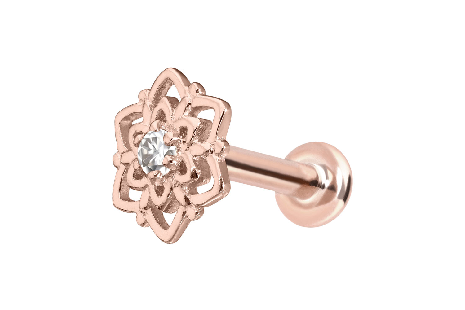 14 carat labret with internal thread MOISSANITE + FLOWER