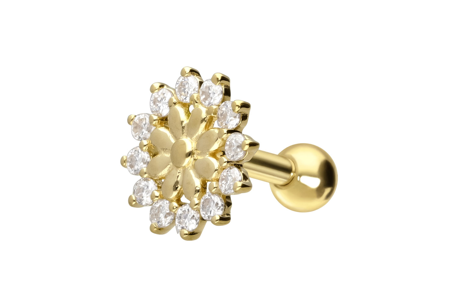14/18 carat gold ear piercing MOISSANITES + FLOWER