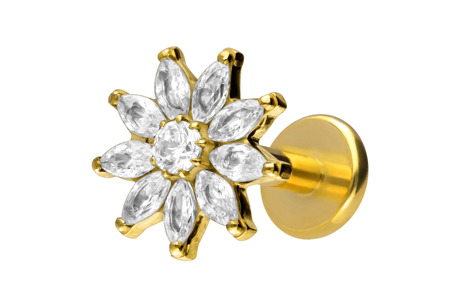 Titanium labret with internal thread CRYSTAL FLOWER
