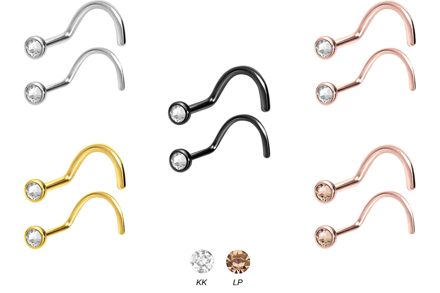 Chirurgenstahl Nasenstecker Spirale FLACHE KRISTALLDISC