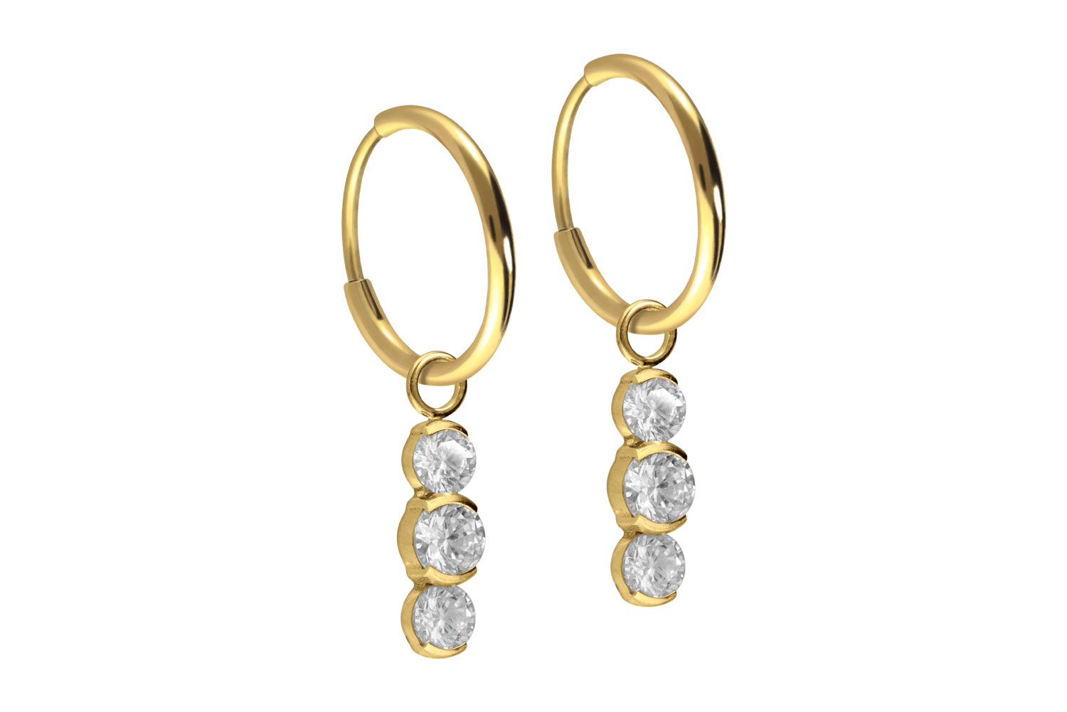 Titan Ohrclicker Creolen 3 EINGEFASSTE KRISTALLE