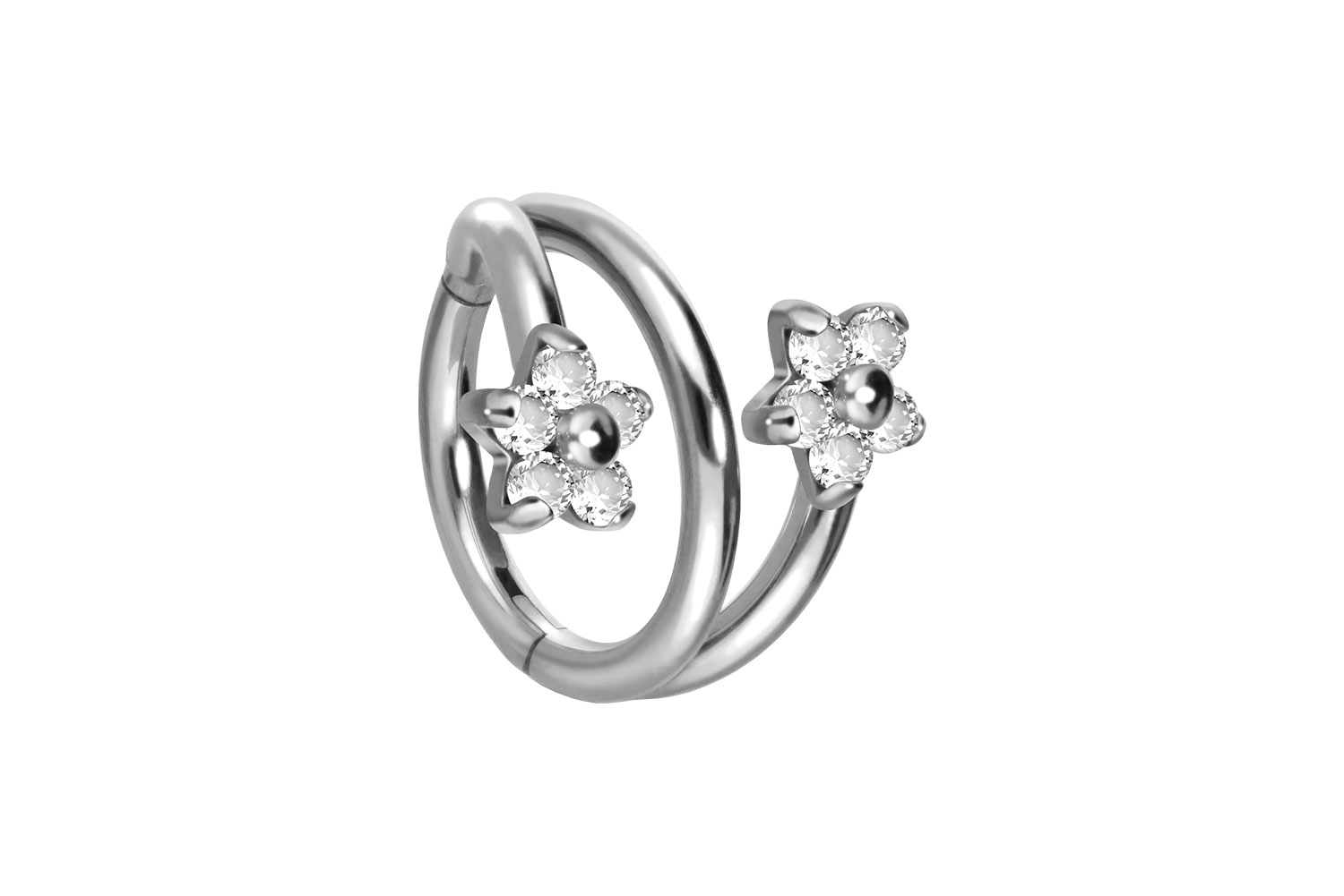 Titan Segmentring Clicker 3 RINGE + 2 BLUMEN MIT 5 KRISTALLEN