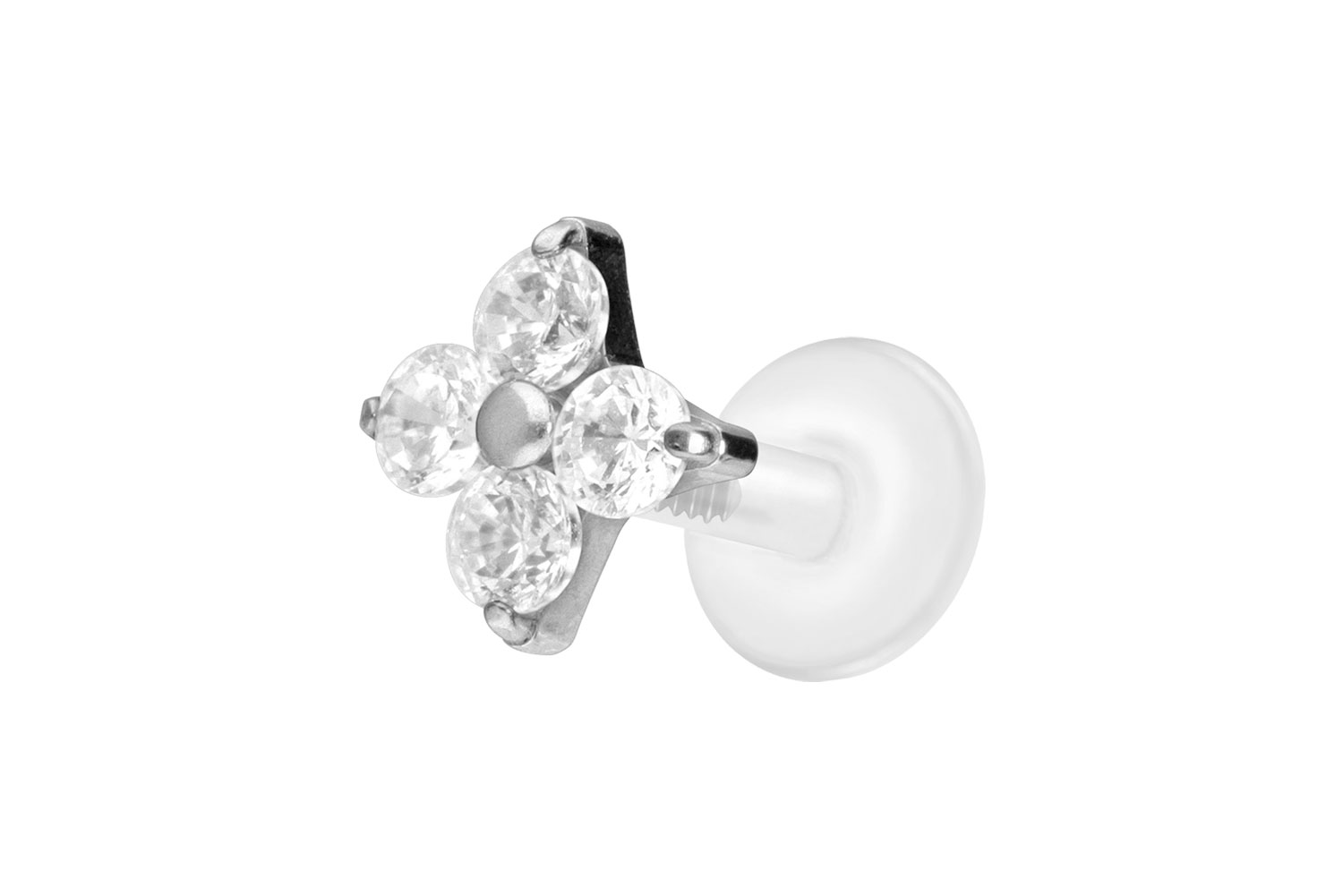 PTFE Labret mit Innengewinde + Titan-Aufsatz KRISTALLBLUME
