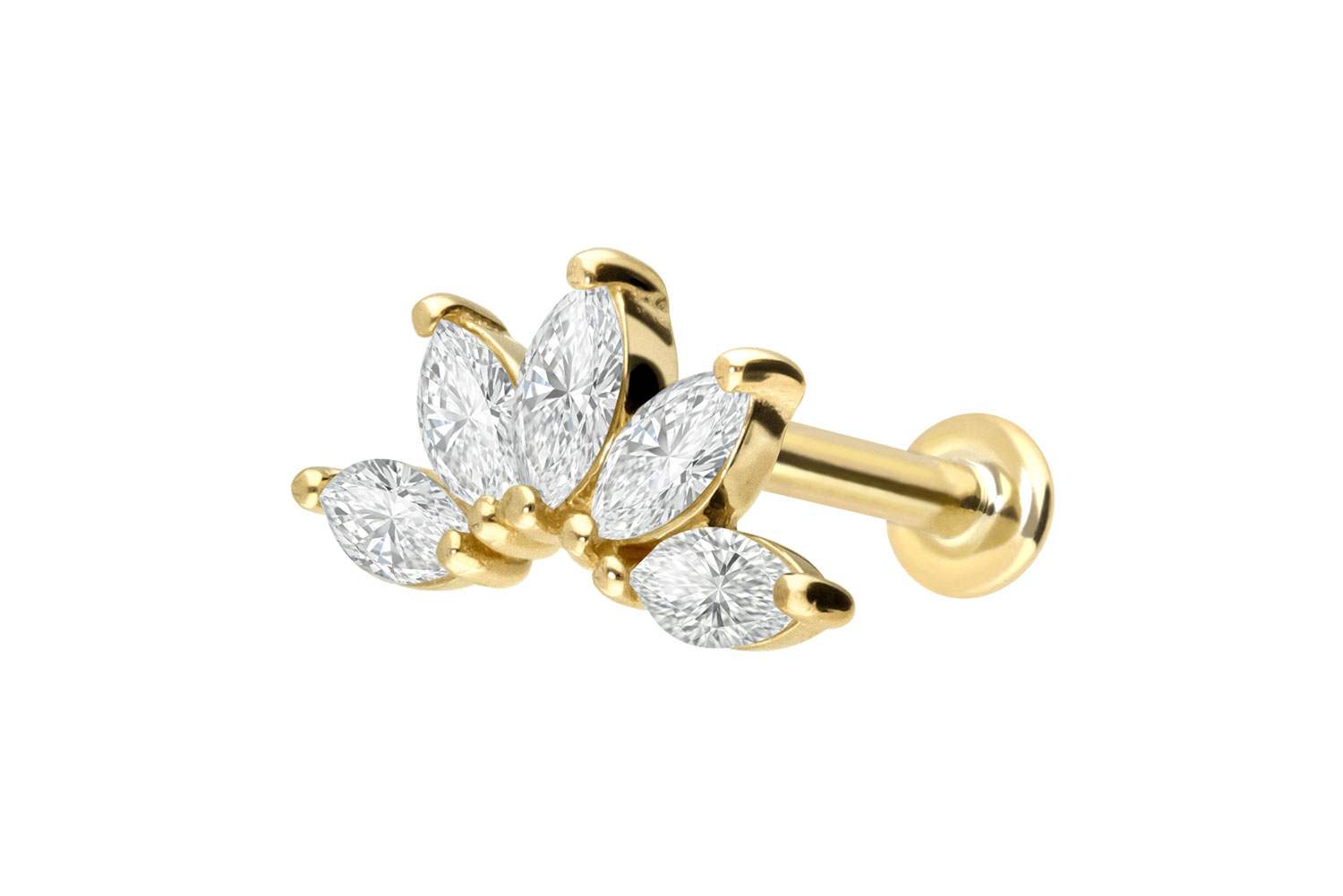 18 Karat Gold Labret mit Innengewinde DIAMANT-LOTUSBLÜTE