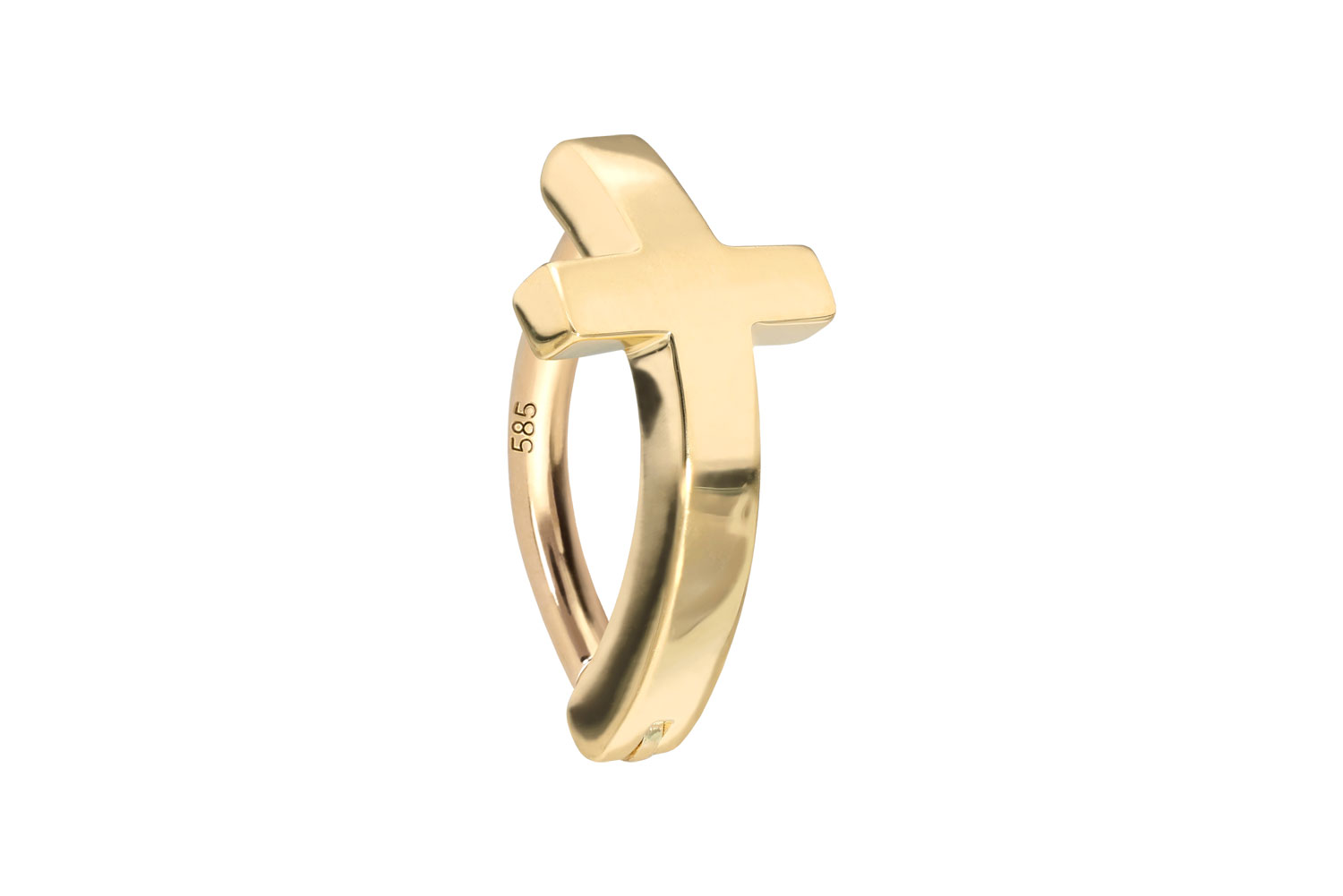 14/18 carat gold belly button clicker ARCH + CROSS