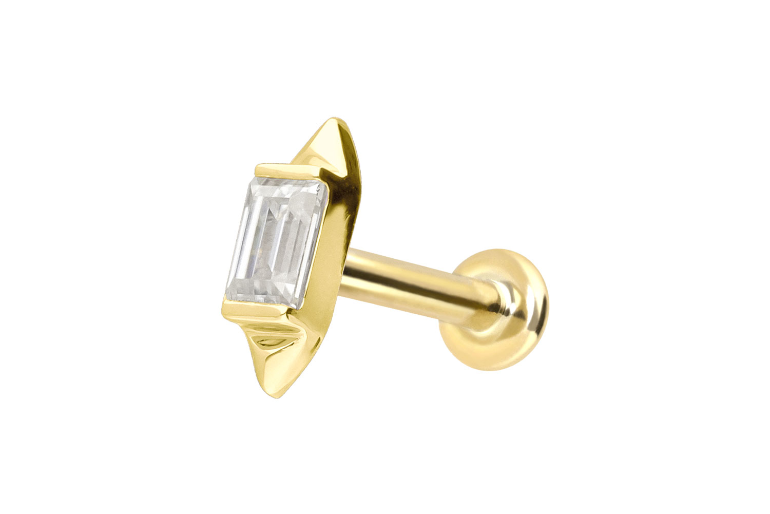 14 Karat Gold Labret mit Push Fit MOISSANIT-RECHTECK + 2 SPITZEN