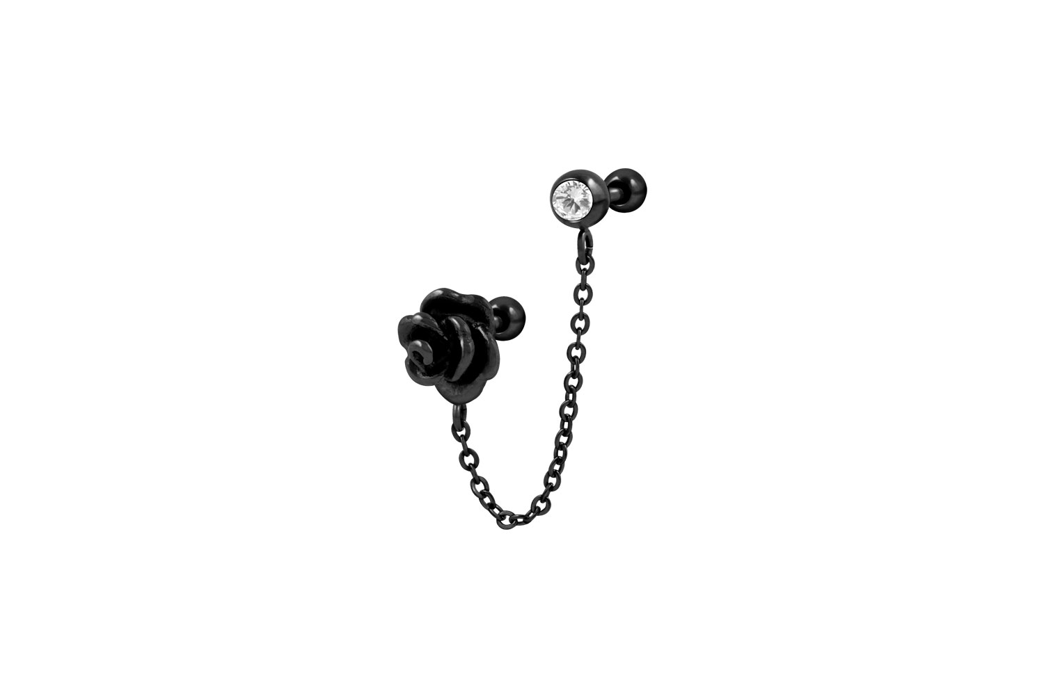 Chirurgenstahl Ohrpiercing mit Kette und Kristall ROSE ++SALE++
