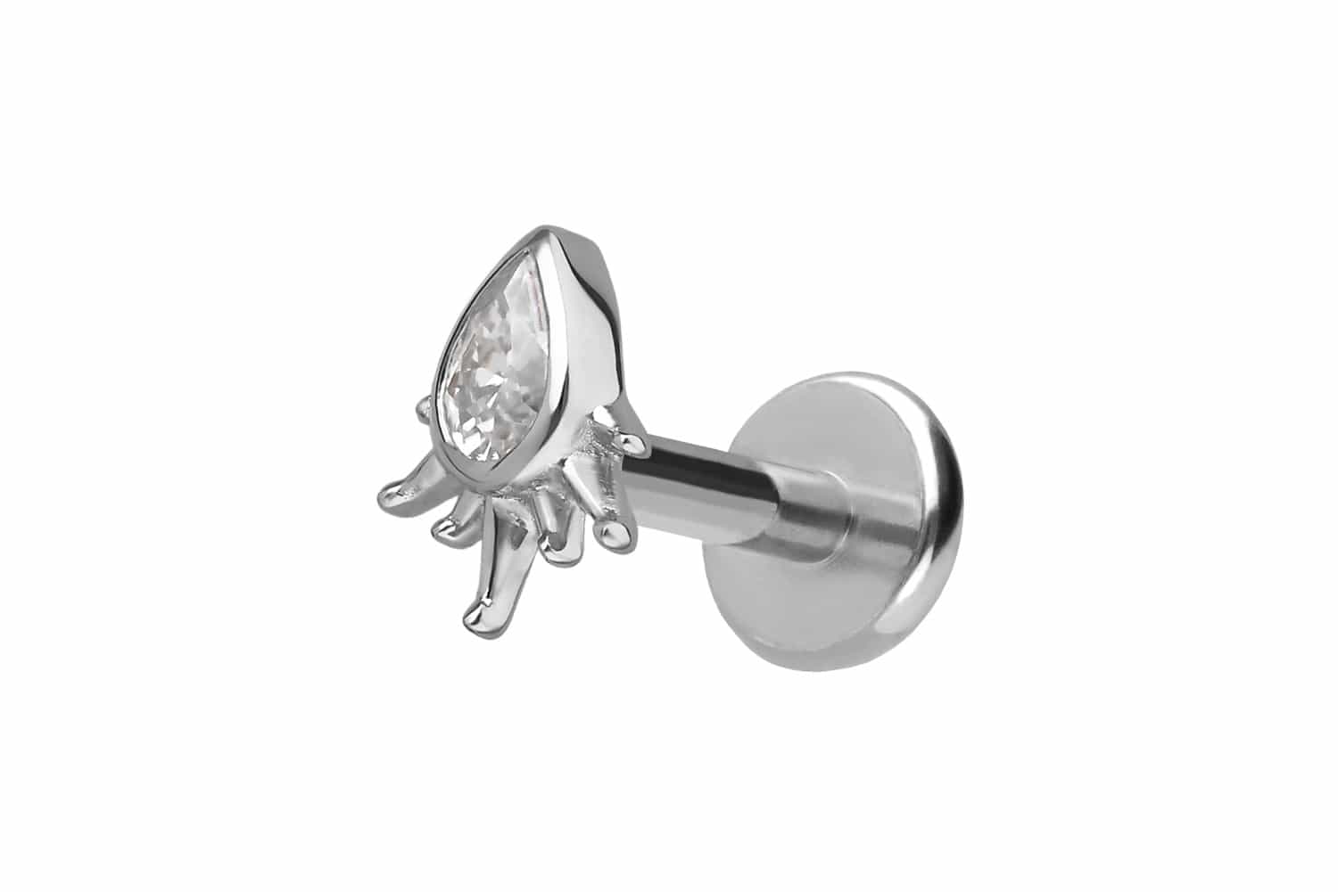 Titan Labret mit Innengewinde + 925er Silber Aufsatz MOISSANIT-TROPFEN + SONNENSTRAHLEN