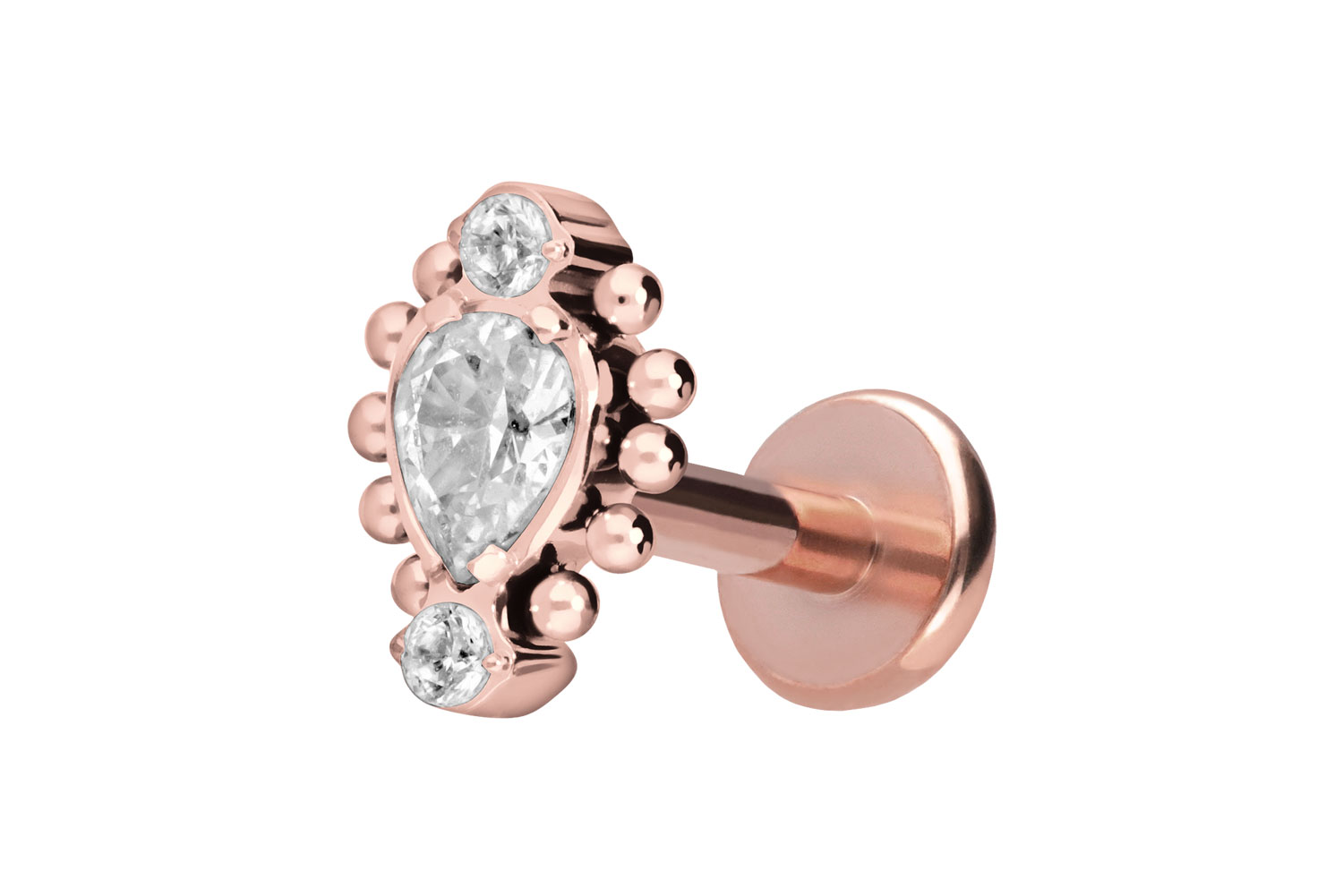 Titan Labret mit Push Fit 3 EINGEFASSTE KRISTALLE + KUGELN