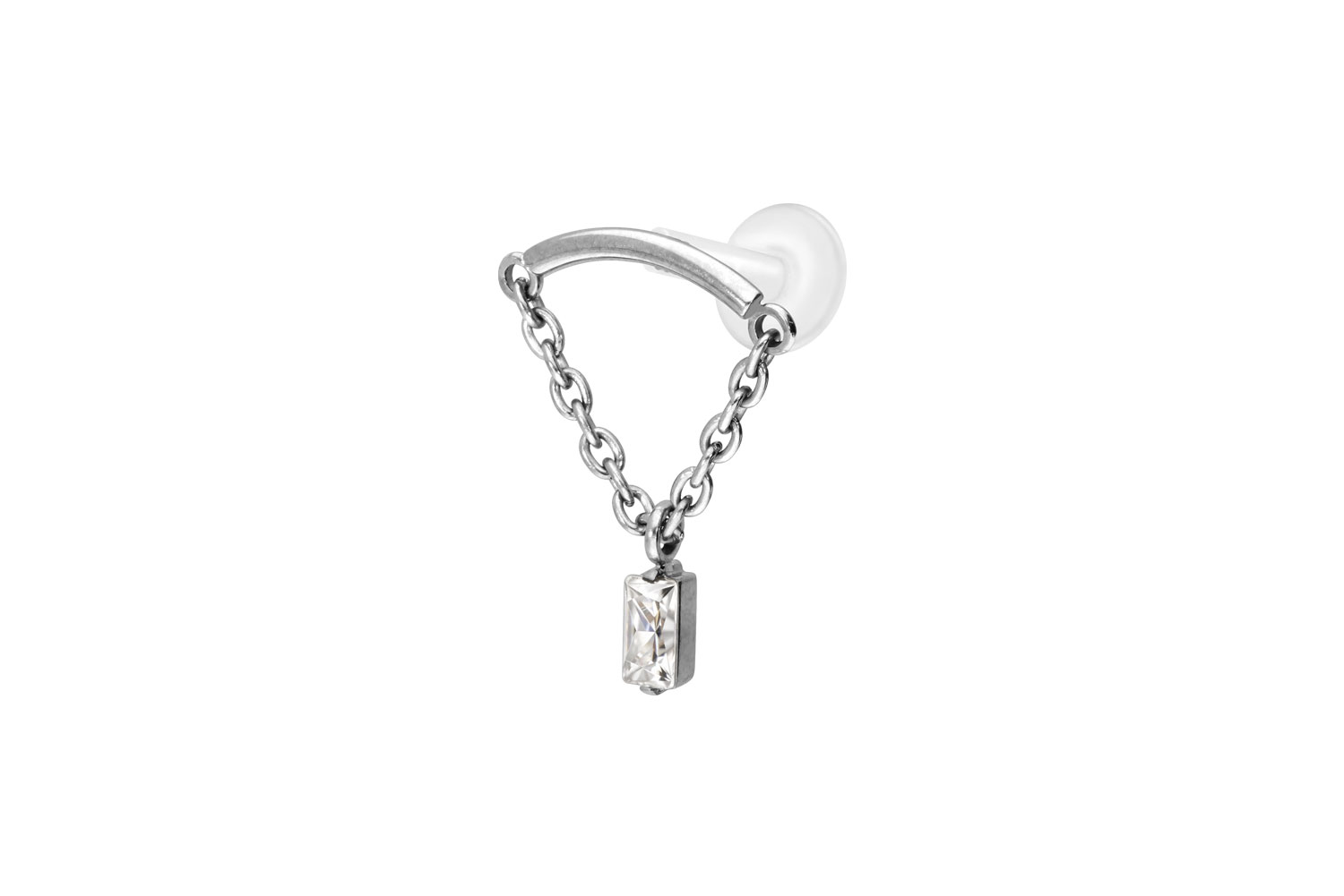 PTFE Labret mit Innengewinde + Titan-Aufsatz BOGEN + KETTE + KRISTALLRECHTECK