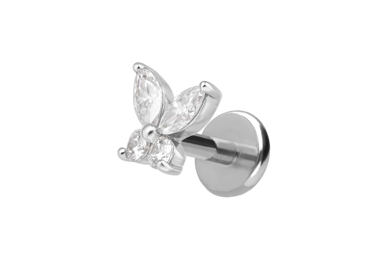 Titanium labret with internal thread + 925 silver attachment MOISSANITE BUTTERFLY