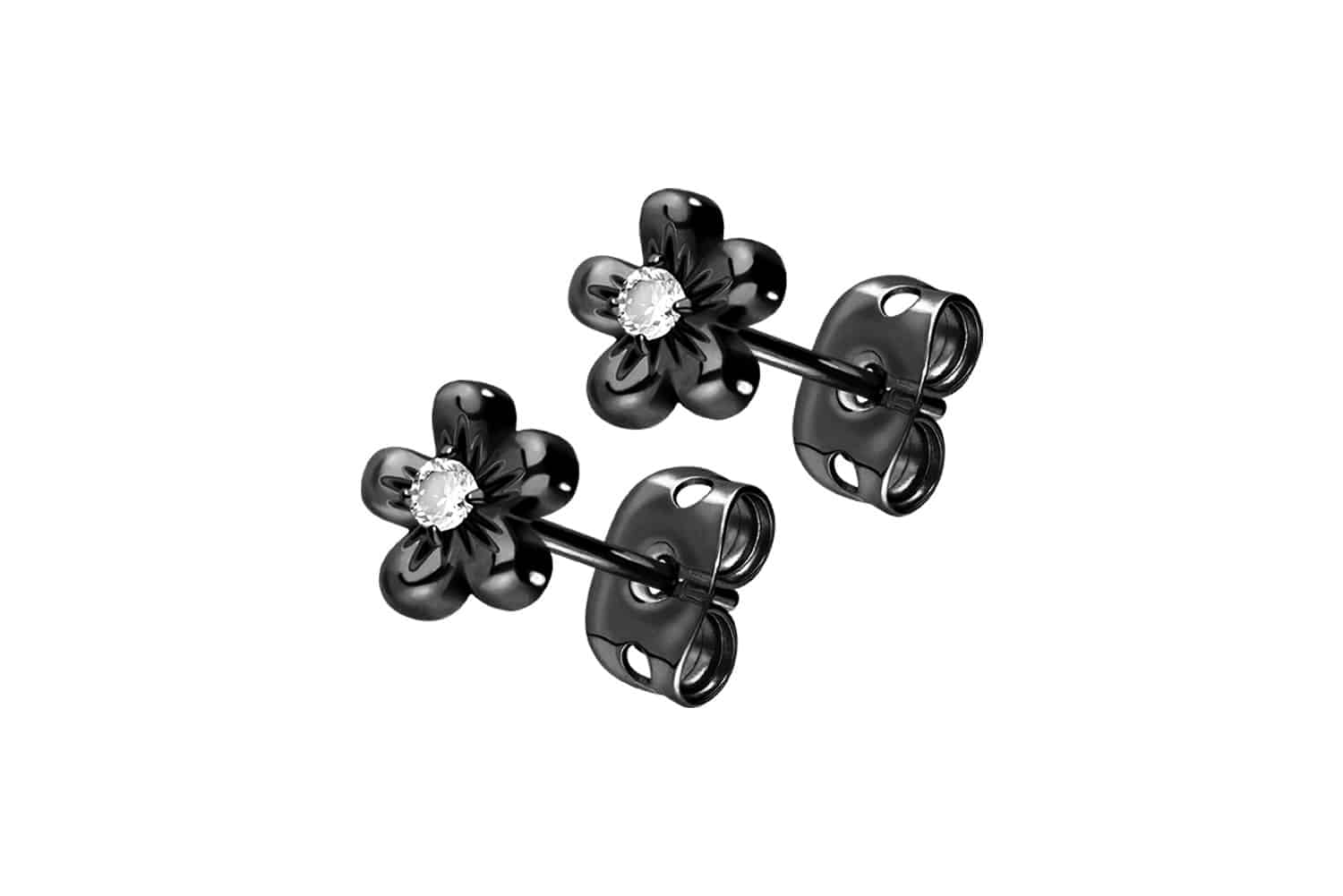 Surgical steel ear studs FLOWER + CRYSTAL