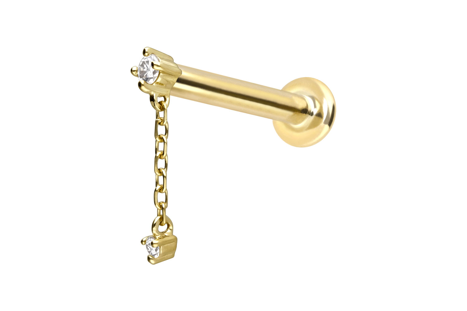 14 Karat Gold Labret mit Push Fit 2 MOISSANITE + KETTE