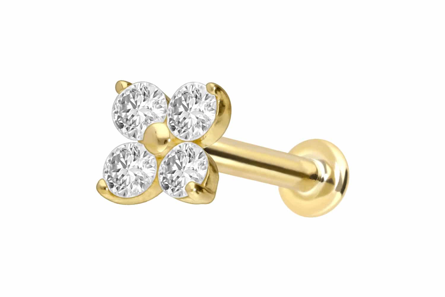 18 carat labret with internal thread DIAMOND FLOWER