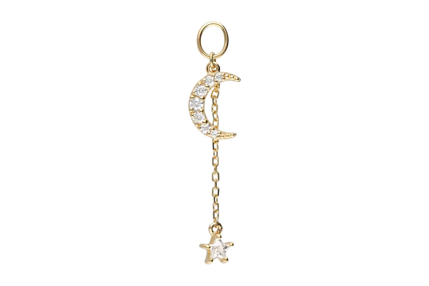 18 carat gold pendant for clickers MOISSANITE MOON + MOISSANITE STAR
