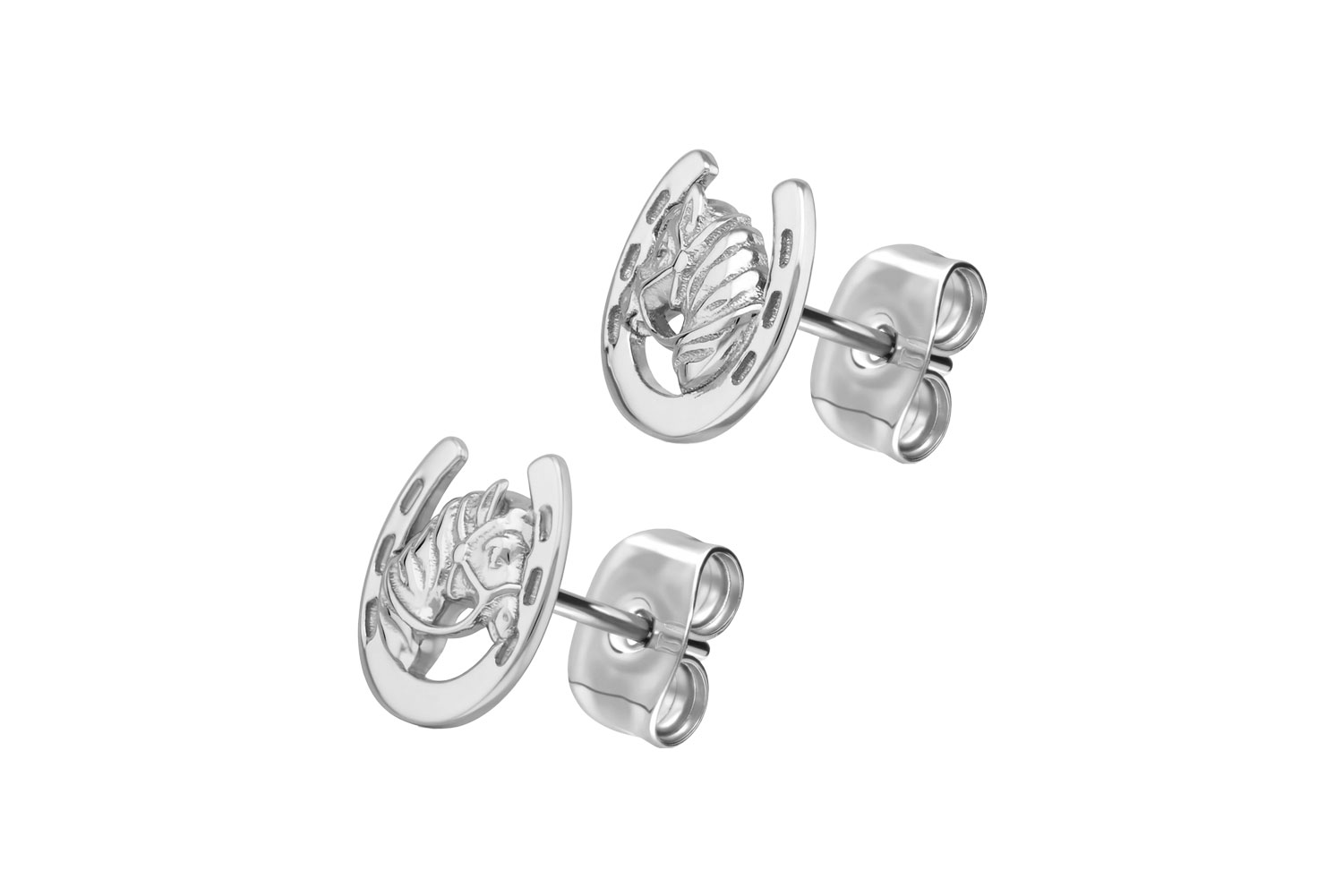 Chirurgenstahl Ohrstecker PFERDEKOPF + HUFEISEN