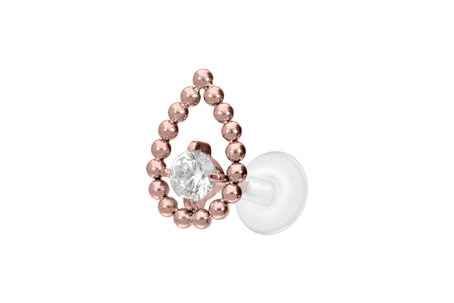 PTFE Labret mit Innengewinde + Titan-Aufsatz TROPFEN + KRISTALL