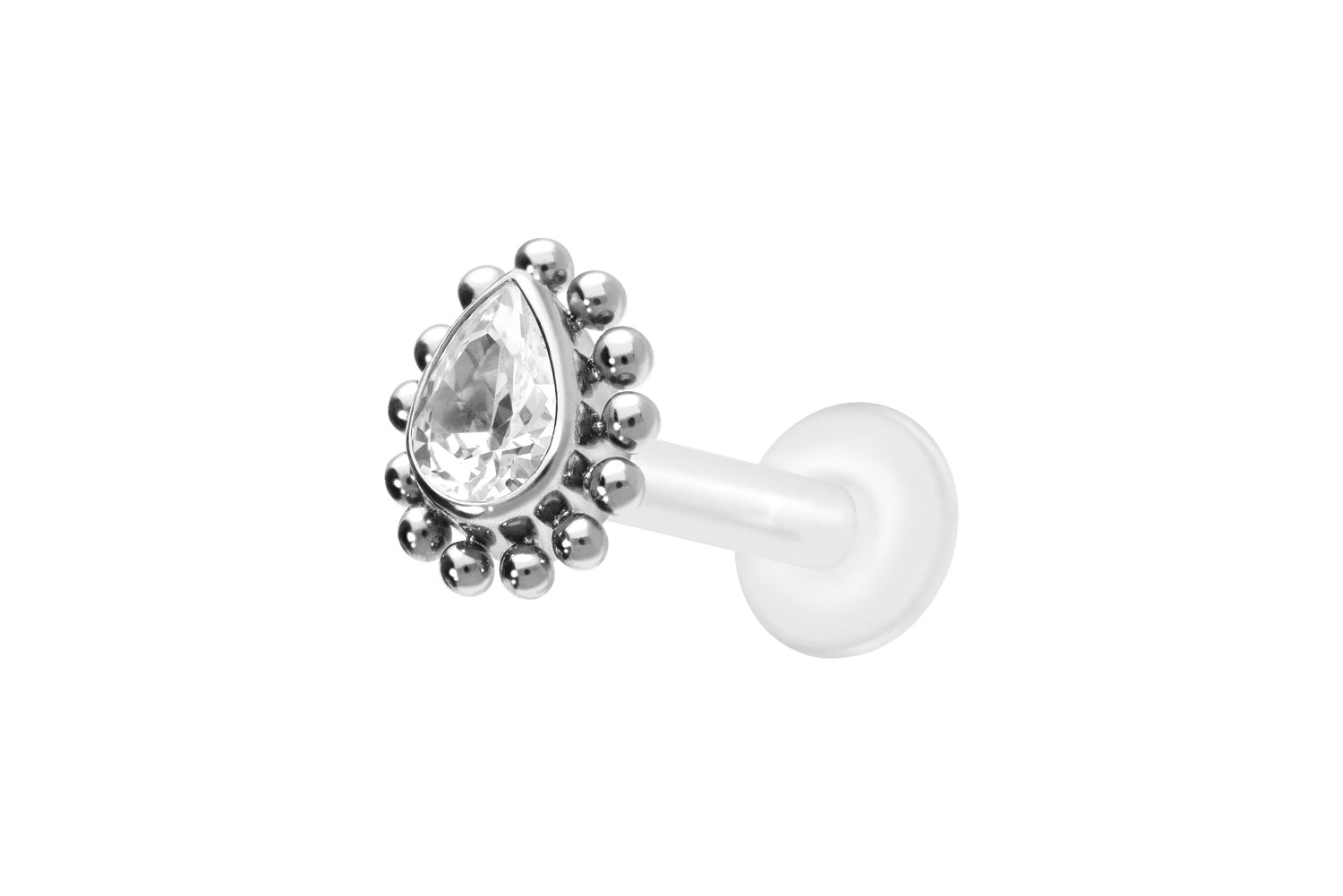 PTFE Labret mit Innengewinde + Titan-Aufsatz KRISTALLTROPFEN + KUGELN