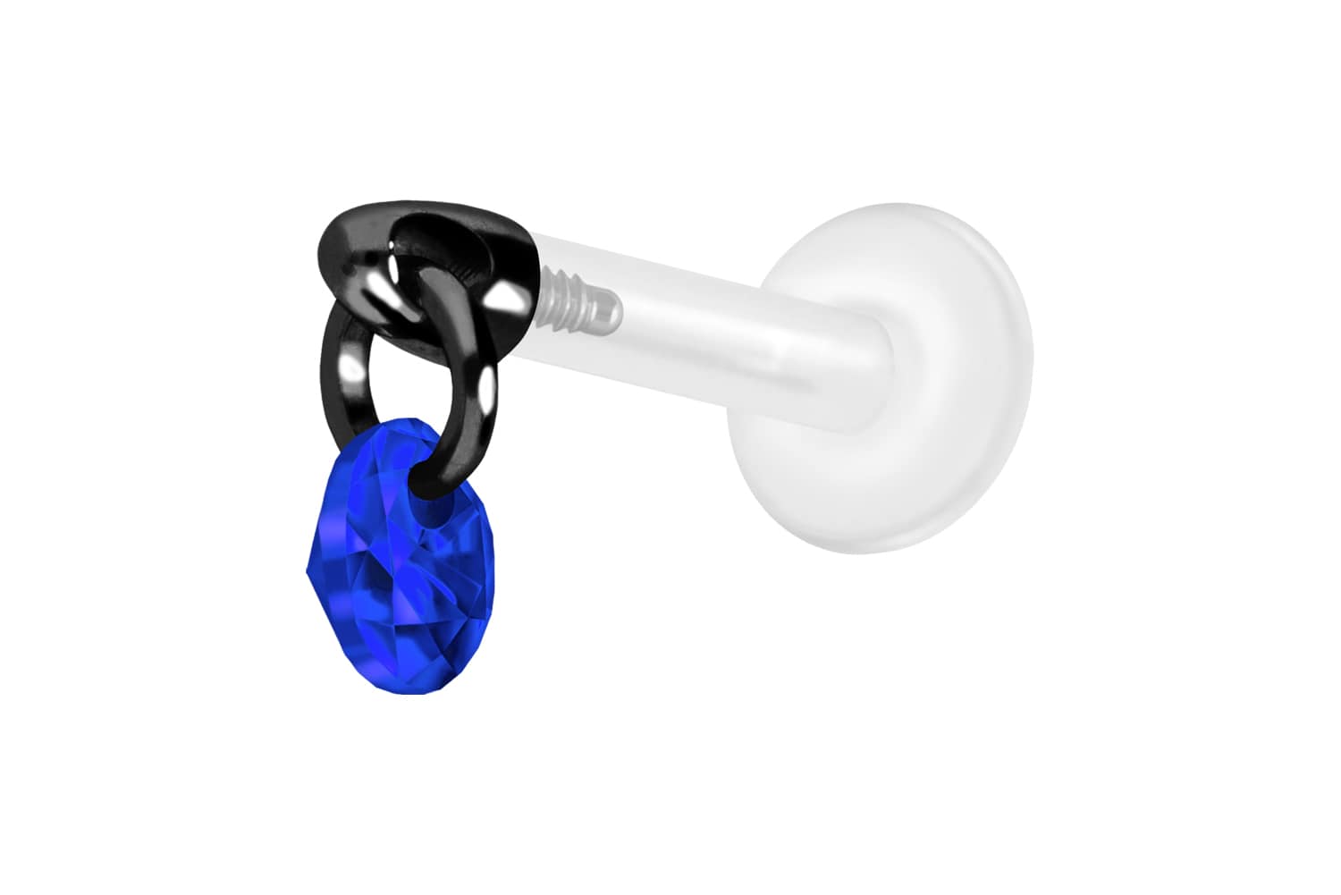 PTFE Labret mit Innengewinde + Titan-Aufsatz RUNDER KRISTALL