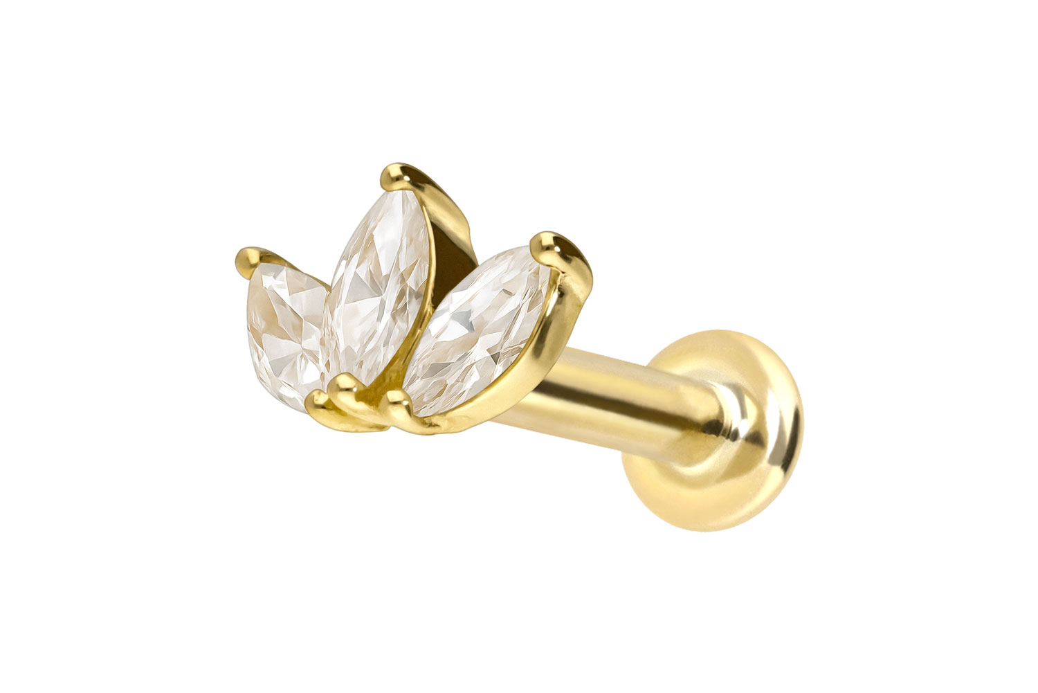 18 Karat Gold Labret mit Innengewinde DIAMANT-LOTUSBLÜTE