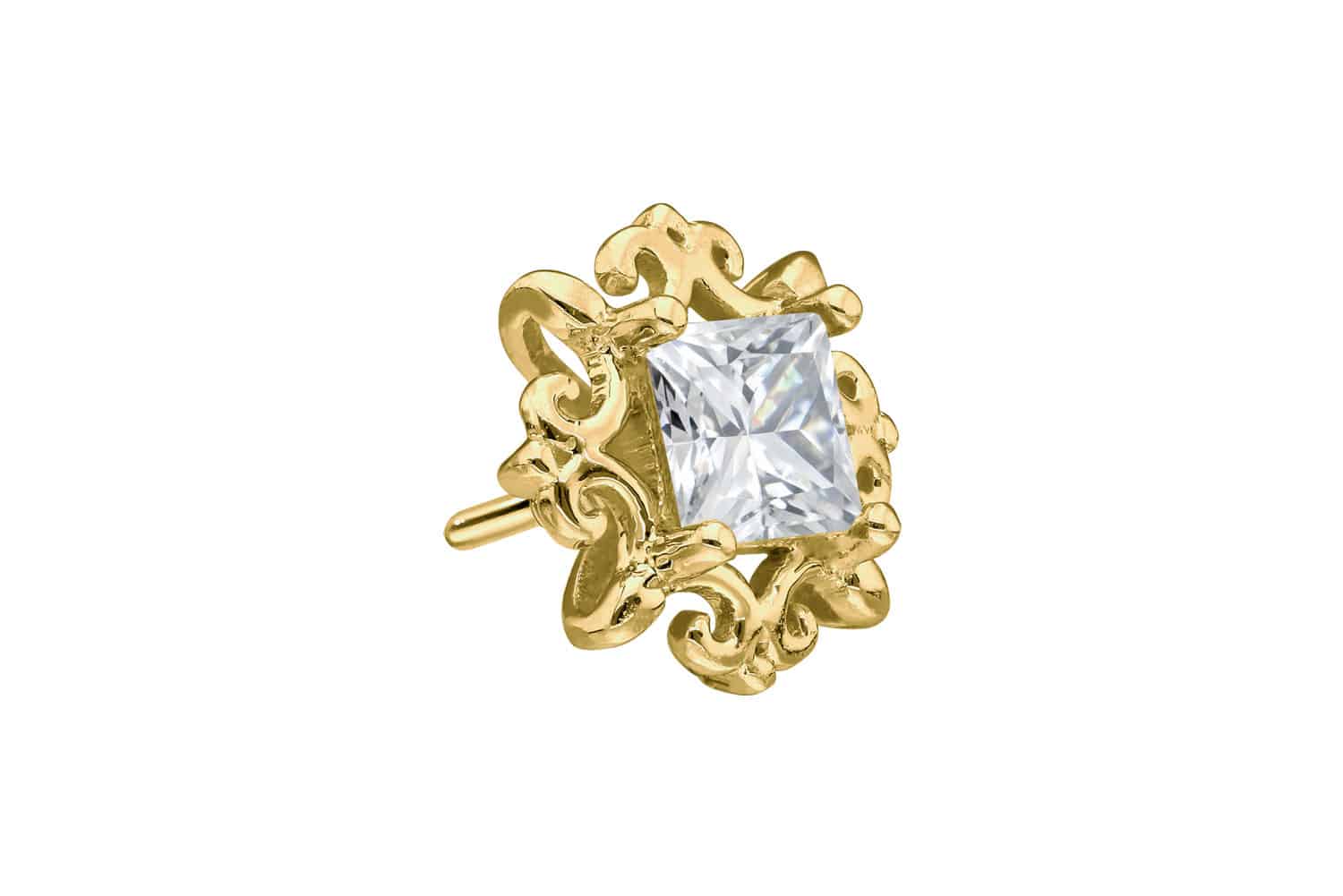 14 Karat Gold Schraubaufsatz mit Außengewinde MOISSANIT-QUADRAT + ORNAMENTE