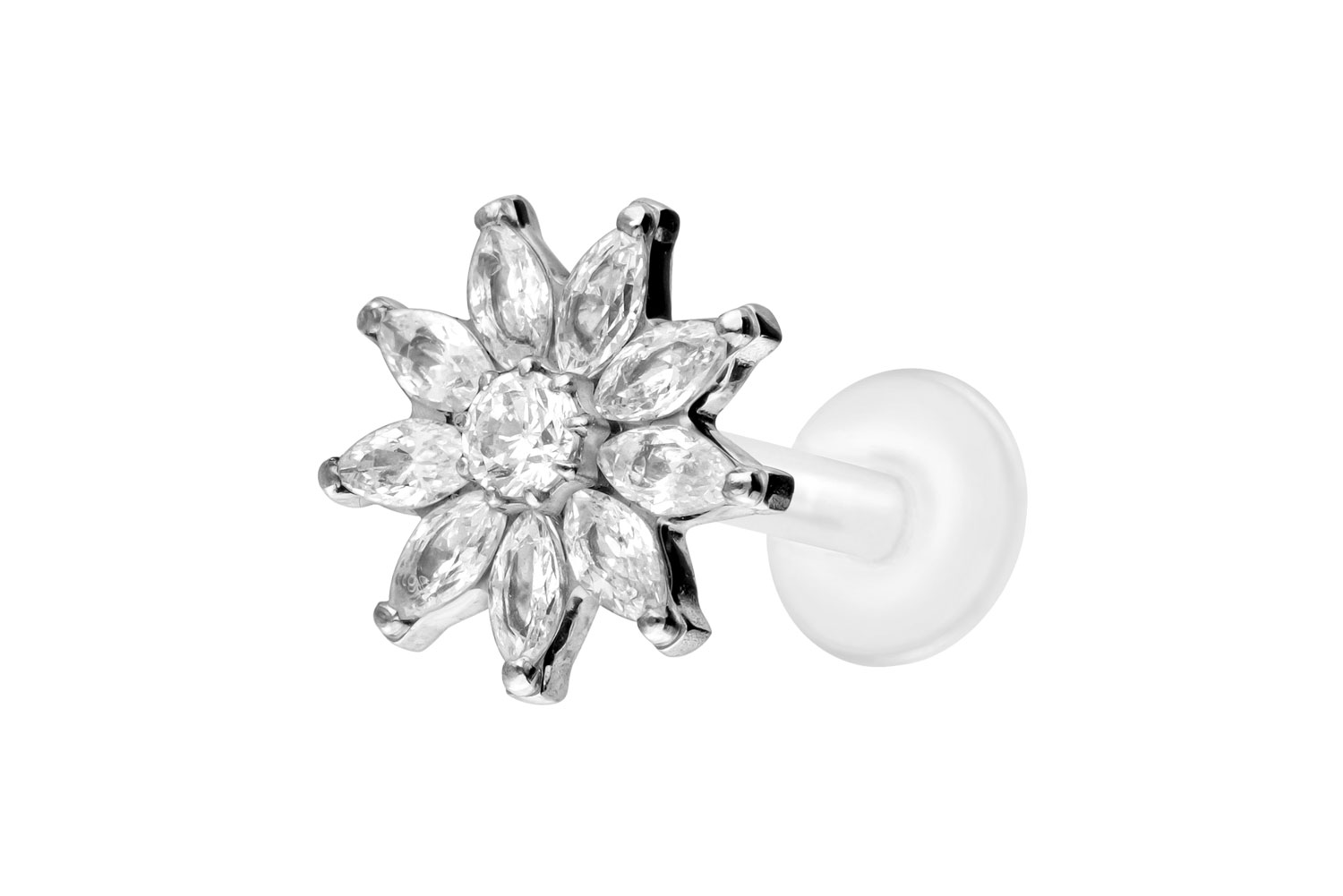 PTFE labret with internal thread + titanium attachment CRYSTAL FLOWER