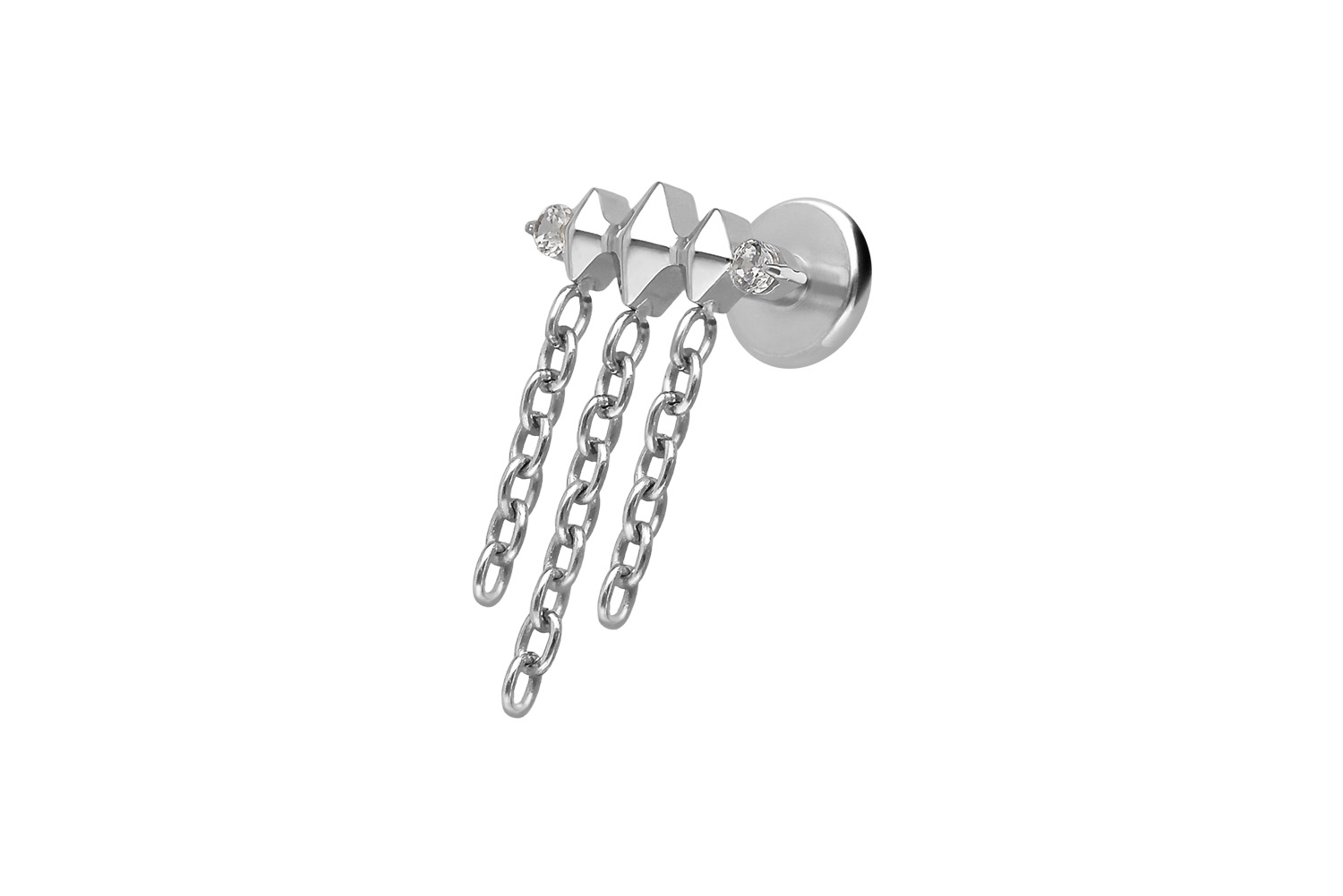 Titanium labret with internal thread 3 RHOMBUSES + CHAINS